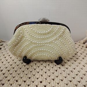 Aovtero Pearl Clutch Wedding Prom, Evening Formal Full Beaded Handbag with Chain